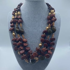 Wooden Bead Triple Layer Necklace